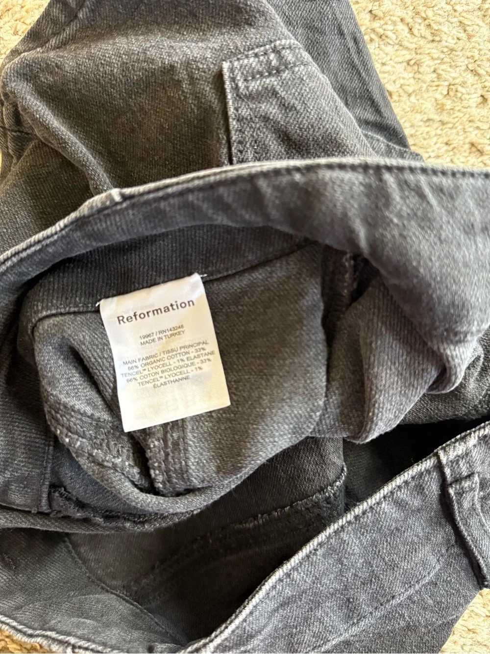 Reformation Eva Black Denim Shorts